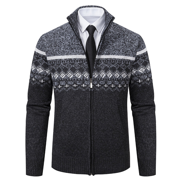 Herren Strickjacke mit Stehkragen und Norweger-Muster Echoarchiv