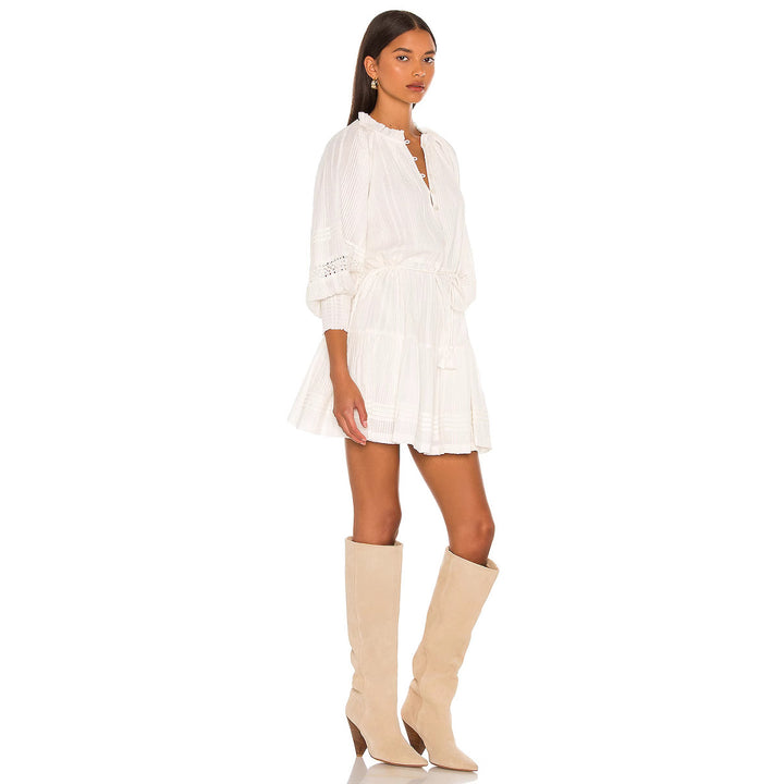 Damen luftiges Tunika-Kleid mit dekorativen Knopfdetails und Taillenzug Echo Archiv