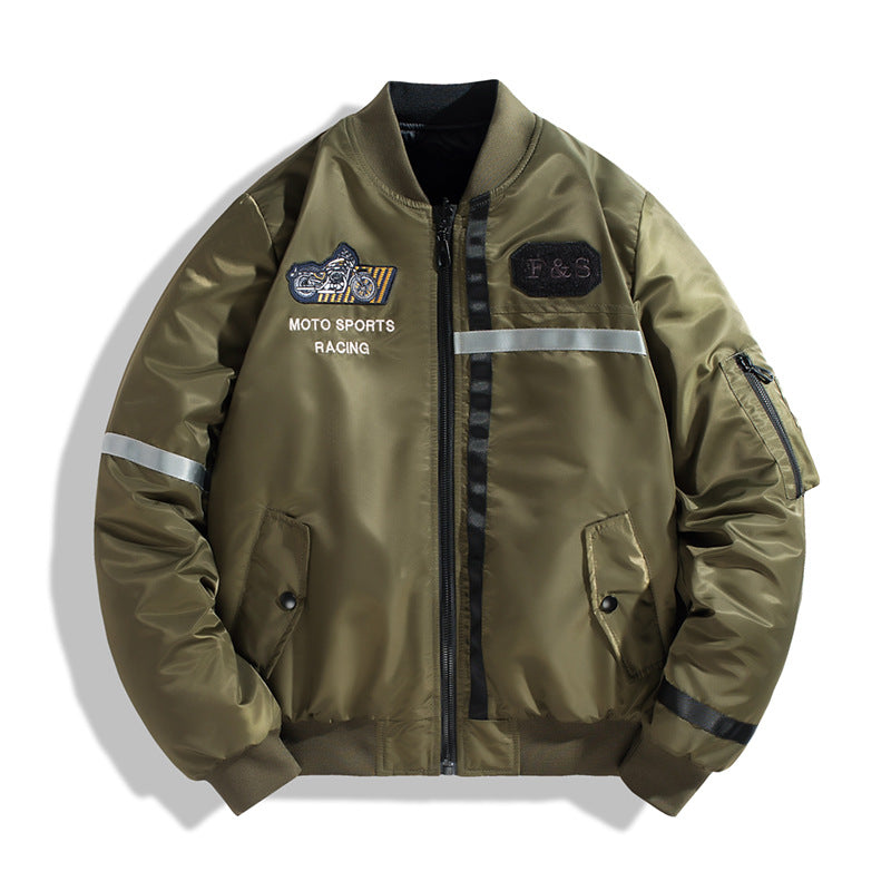 Herren Bomberjacke im Fliegerjackenstil mit reflektierenden Streifen, Utility‑Taschen und leichter Thermofütterung Echoarchiv