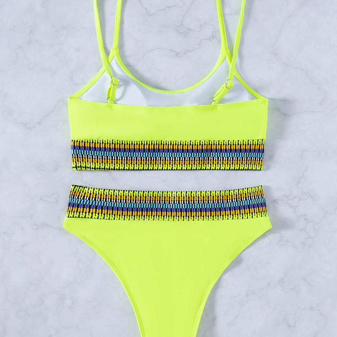 Damen Hochtaillierter Bikini mit sportlichem Design und buntem Bund Echo Archiv