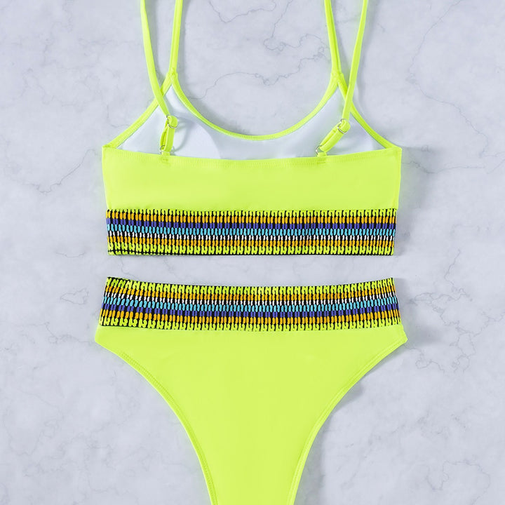 Damen Hochtaillierter Bikini mit sportlichem Design und buntem Bund Echo Archiv