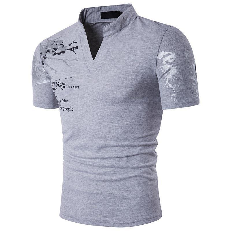 Herren Kurzarmshirt mit kreativem Stehkragen und grafischem Druck Echoarchiv