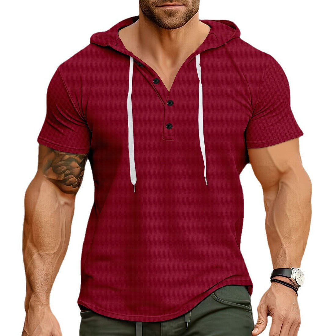 Herren Kurzarm Hoodie mit Knopfleiste und sporty Schnitt – Cavarno