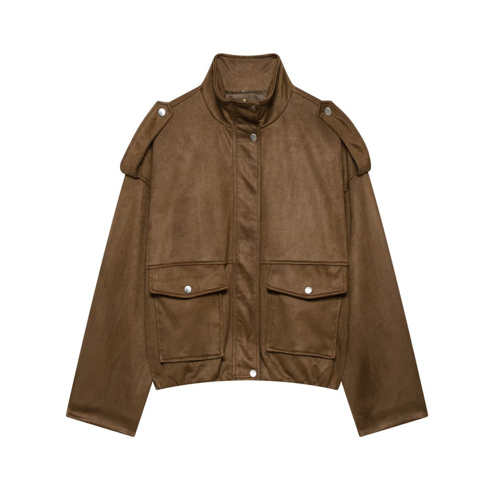 Damen Cropped Field-Jacke in Wildlederoptik mit Stehkragen, Schulterklappen und großen Pattentaschen Echo Archiv