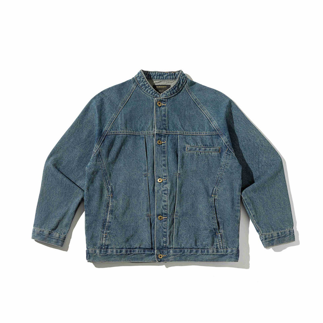 Unisex Boxy-Jeansjacke mit Stehkragen, markanter Nahtführung und Knopfleiste Echoarchiv