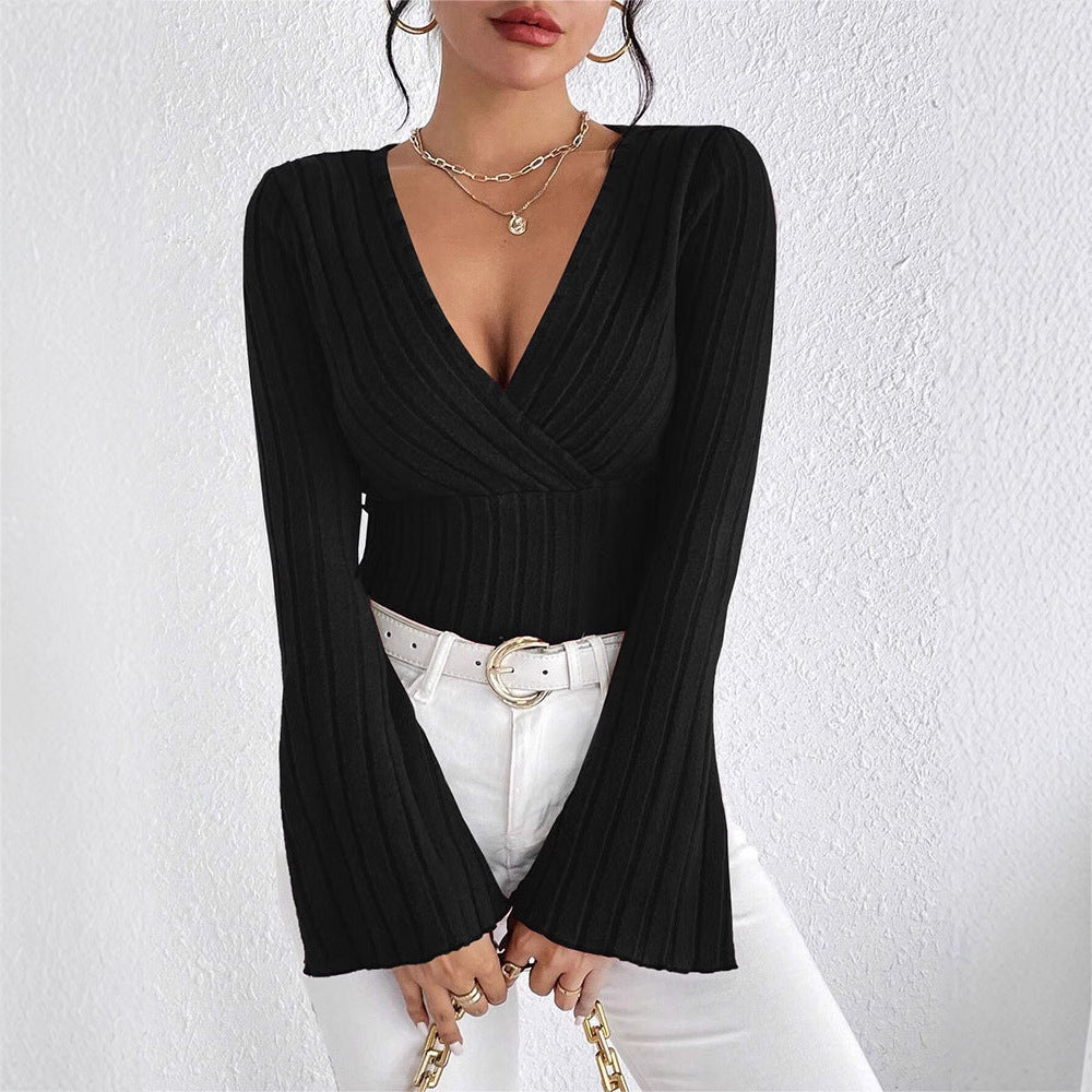 Damen elegantes Wickeloberteil mit Rippstrick und gedrilltem Design Echo Archiv