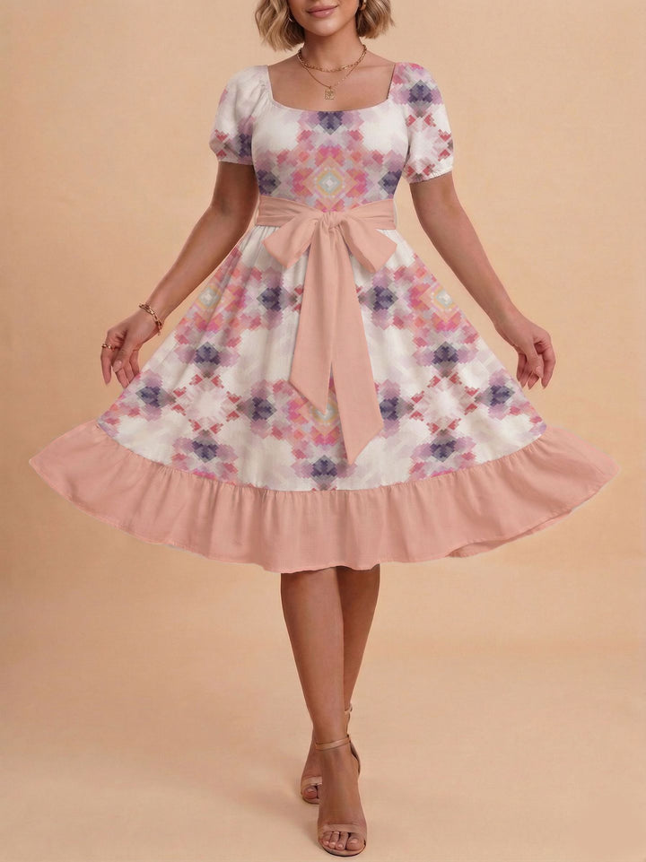 Damen Midikleid mit verspieltem Druck und tailliertem Schnitt Echo Archiv