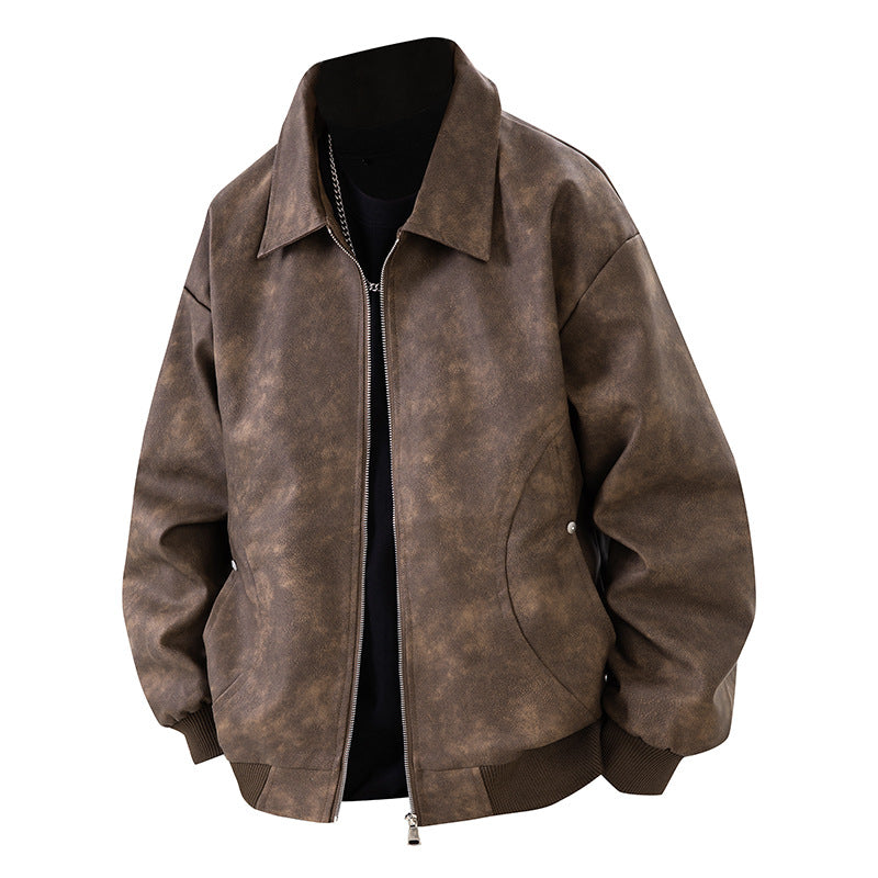 Herren Boxy Oversize-Überhemdjacke in Veloursleder-Optik mit Hemdkragen & Zwei-Wege-Reißverschluss Echoarchiv