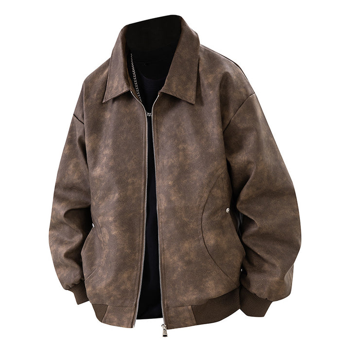 Herren Boxy Oversize-Überhemdjacke in Veloursleder-Optik mit Hemdkragen & Zwei-Wege-Reißverschluss Echoarchiv