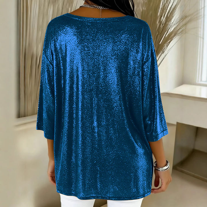 Damen Glänzendes Oversize-Tunika-Shirt mit V‑Ausschnitt und Seitenschlitzen Echoarchiv