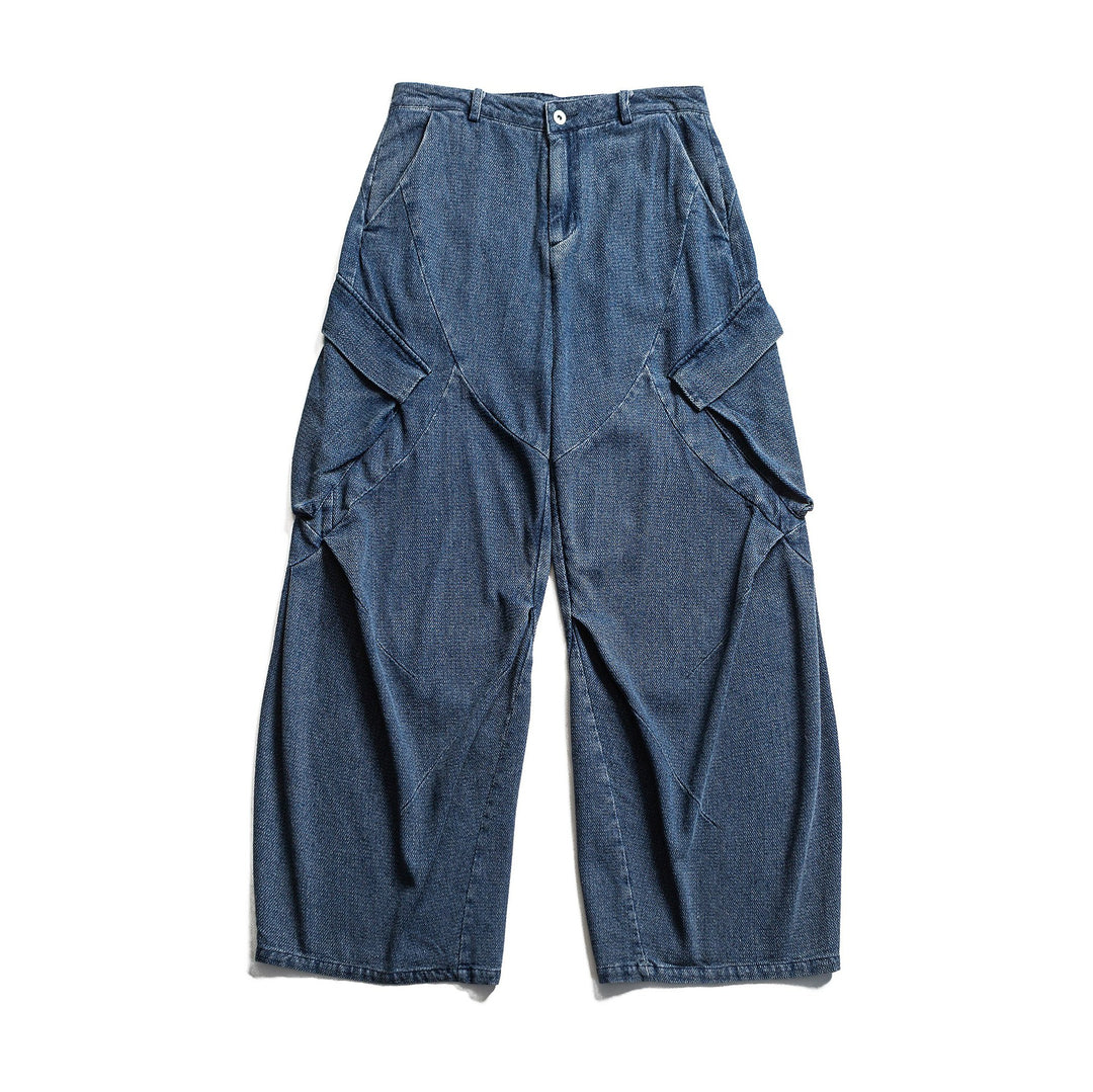 Damen Weite Cargo-Jeanshose mit hoher Taille, markanten Teilnähten und dekorativen Taschen Echoarchiv