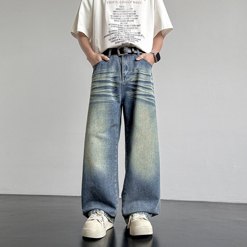 Unisex Weit geschnittene Denim-Hose mit einzigartigen Waschung und legerem Design Echoarchiv