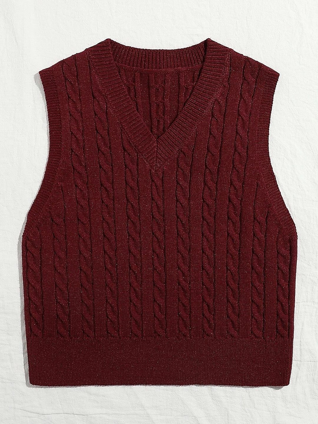 Damen Gestrickte ärmellose Zopfmuster-Pulloverweste mit V-Ausschnitt Echo Archiv
