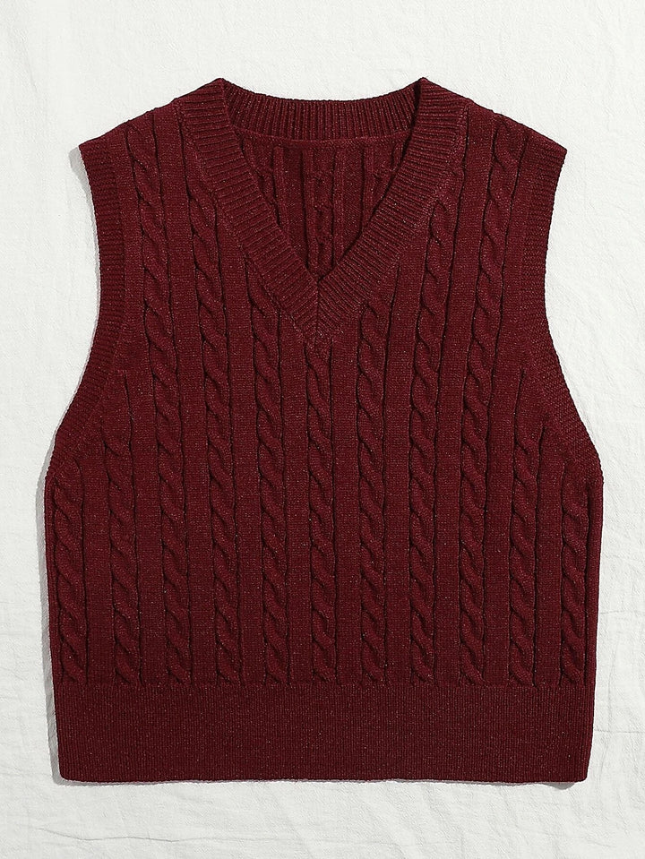 Damen Gestrickte ärmellose Zopfmuster-Pulloverweste mit V-Ausschnitt Echo Archiv