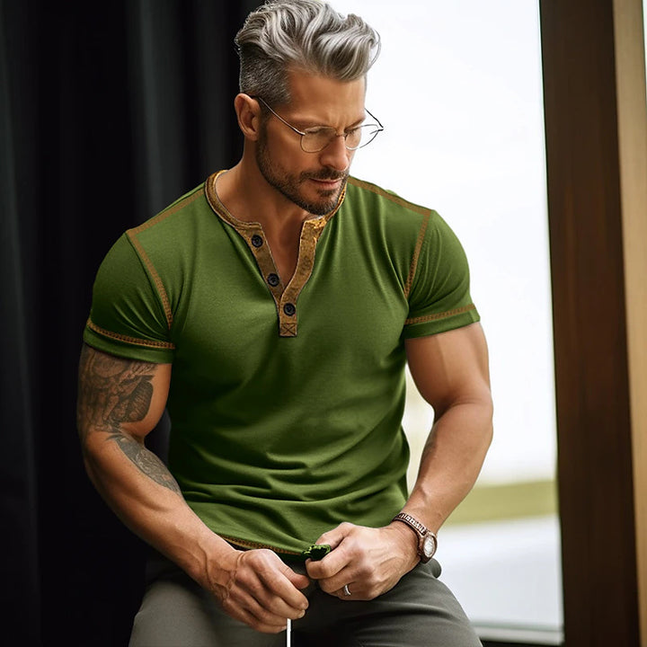 Herren Kurzarm T-Shirt mit Knopfleiste Echoarchiv