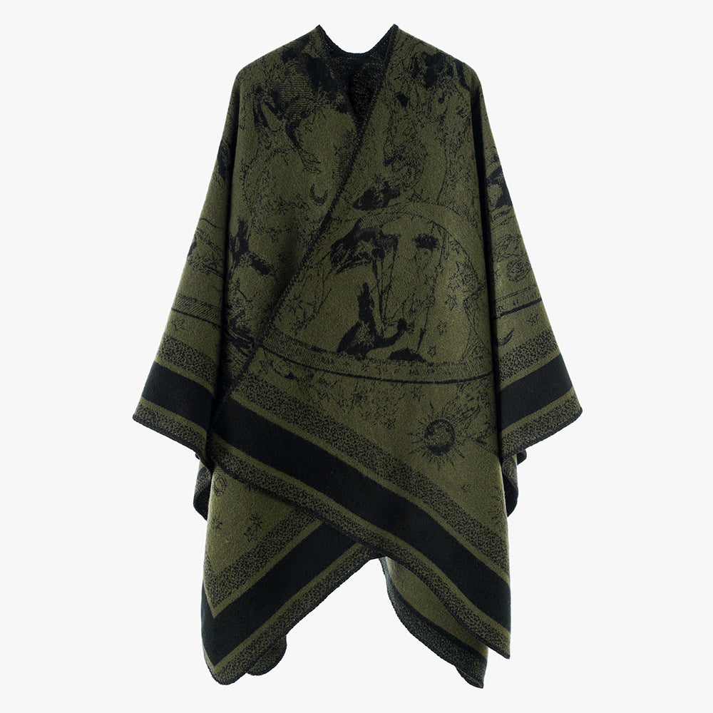 Damen Jacquard-Capeponcho mit doppelseitiger Webstruktur und V‑Ausschnitt – Avérine