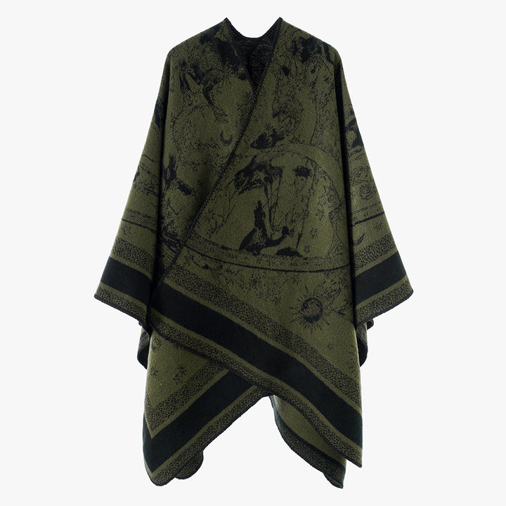 Damen Jacquard-Capeponcho mit doppelseitiger Webstruktur und V‑Ausschnitt – Avérine