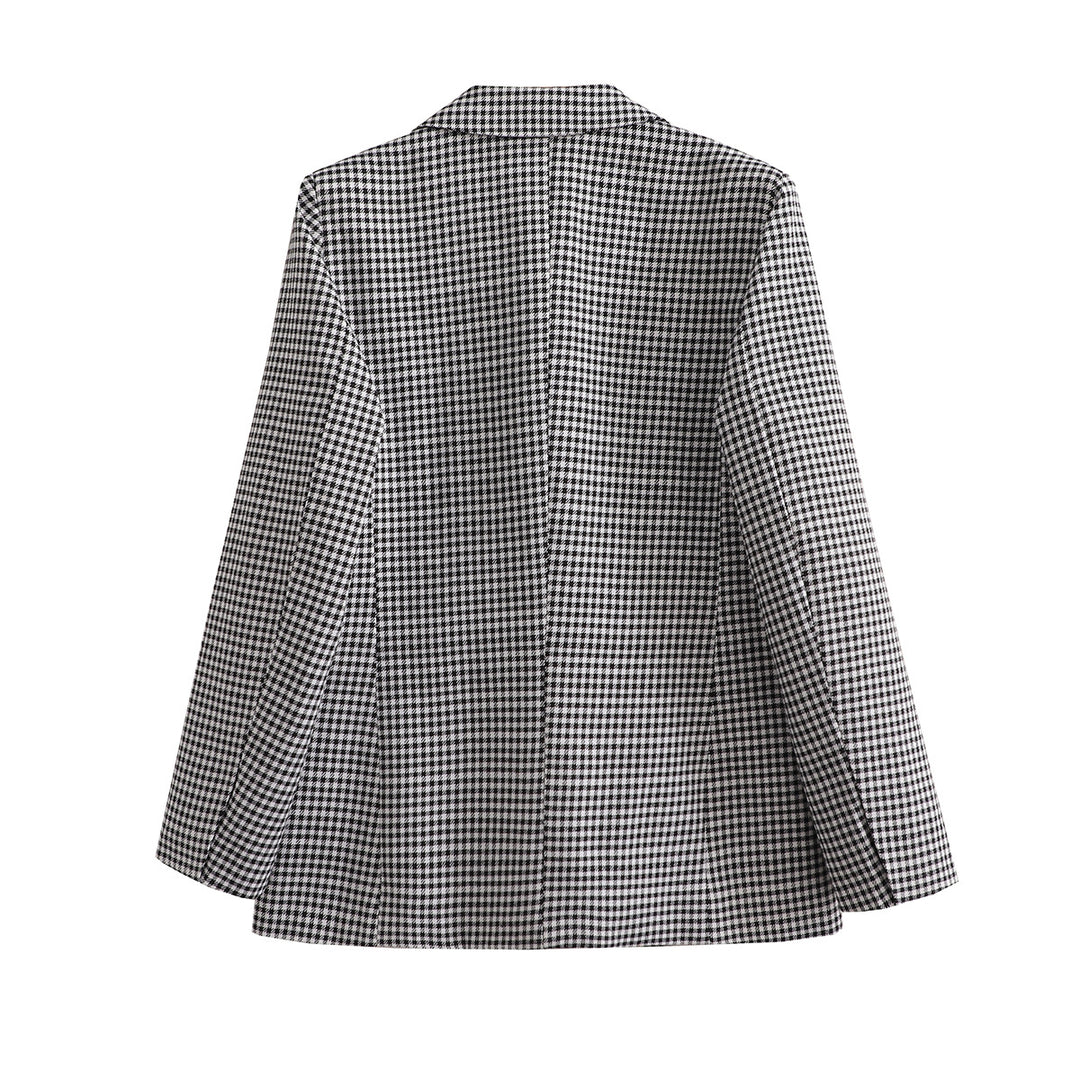 Damen Oversize Hahnentritt Blazer mit Ein-Knopf-Verschluss und Pattentaschen – Valéne