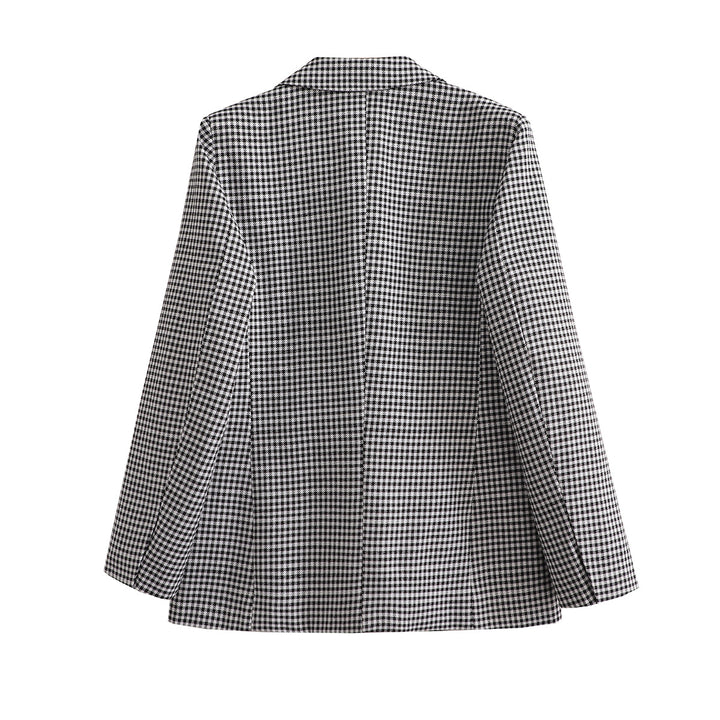 Damen Oversize Hahnentritt Blazer mit Ein-Knopf-Verschluss und Pattentaschen – Valéne