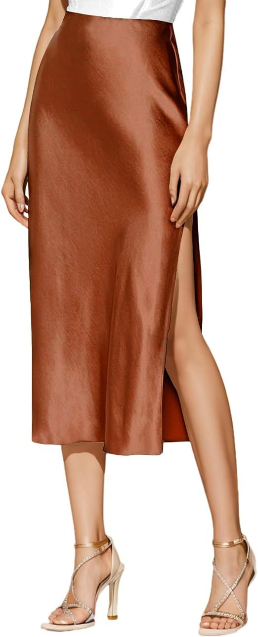 Damen Satin-Midirock mit hohem Schlitz Echoarchiv