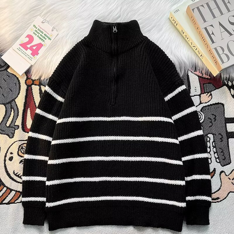 Herren Grobstrickpullover mit hohem Kragen und praktischem Reißverschluss Echoarchiv