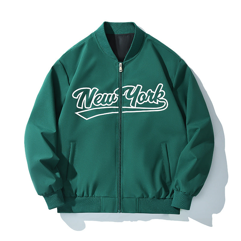 Herren Bomberjacke im College-Stil mit Script-Frontprint und Rippbündchen Echo Archiv