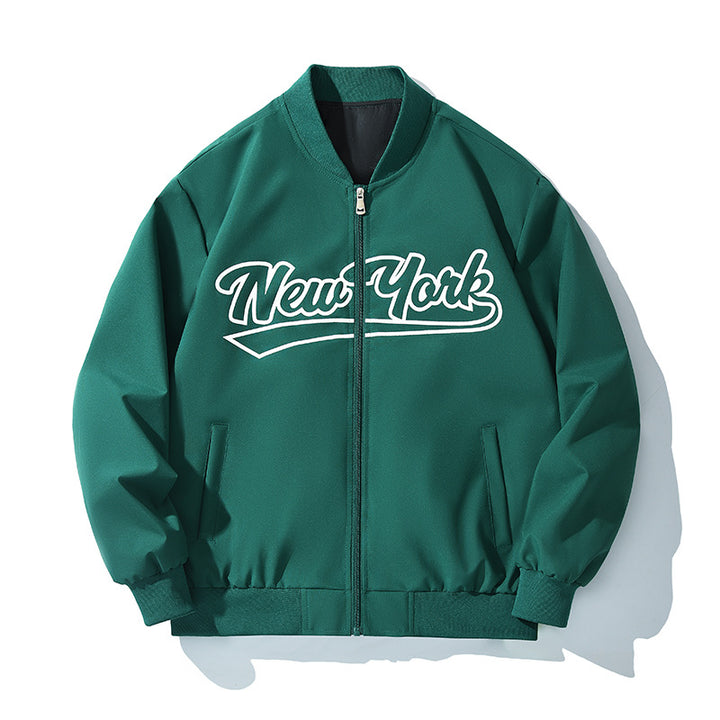 Herren Bomberjacke im College-Stil mit Script-Frontprint und Rippbündchen Echo Archiv