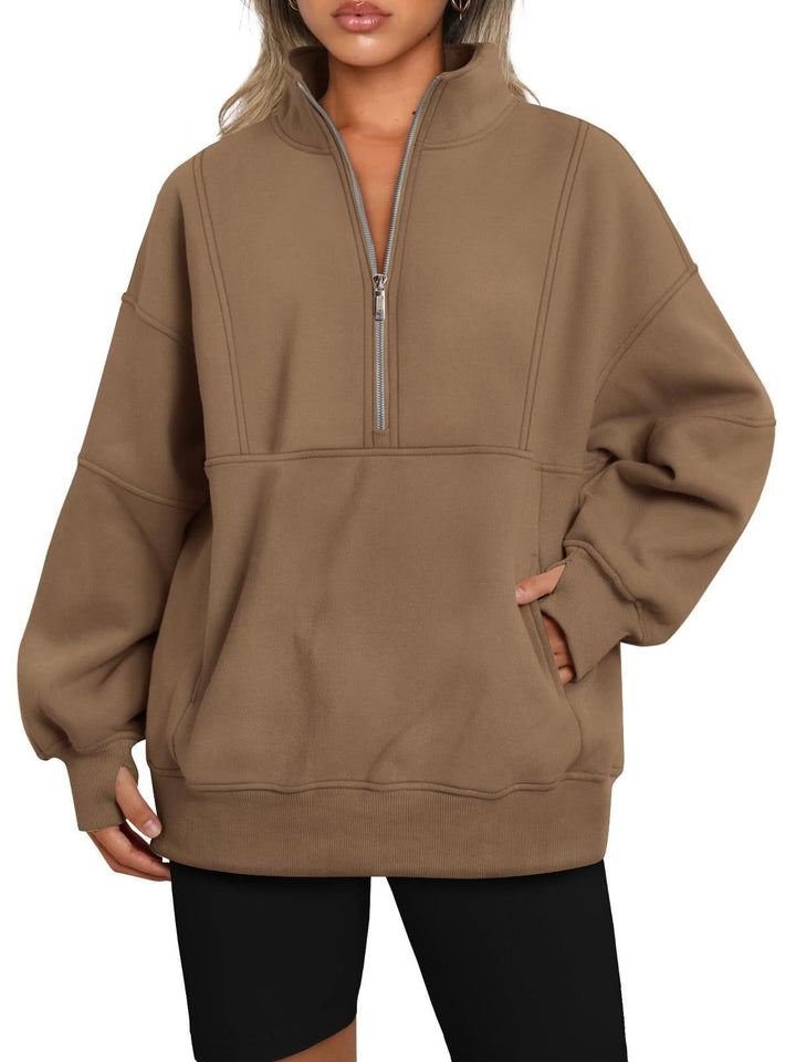 Damen Oversize-Sweatshirt mit halbem Reißverschluss, Stehkragen und Kängurutasche Echo Archiv