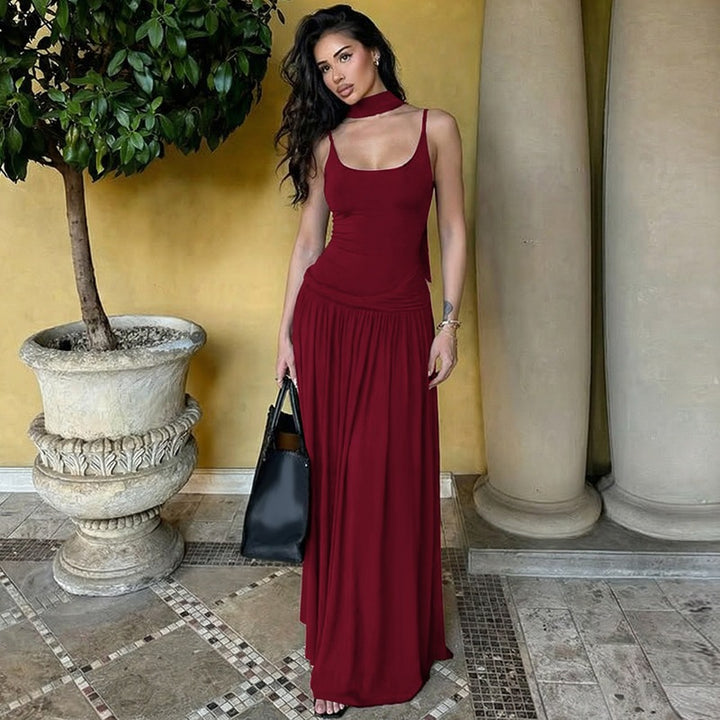 Damen Haltermaxikleid mit elegantem Schnitt und praktischen Raffungselementen Echo Archiv