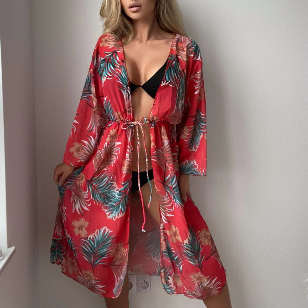 Damen luftiger Strandkimono mit floralen Motiven Echo Archiv