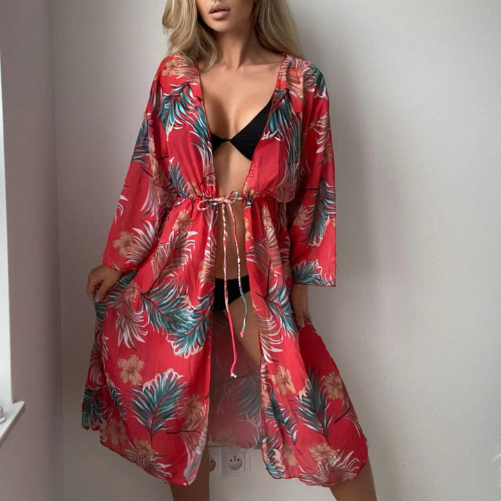 Damen luftiger Strandkimono mit floralen Motiven Echo Archiv