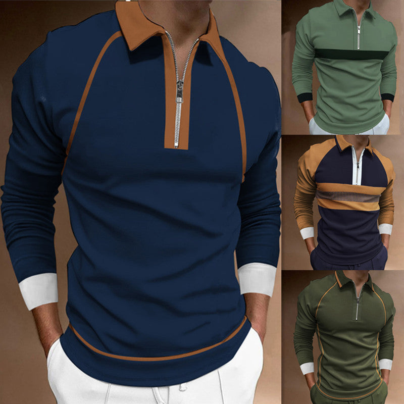 Herren Langarm Poloshirt mit modernem Reißverschluss und sportlichen Akzenten Echoarchiv