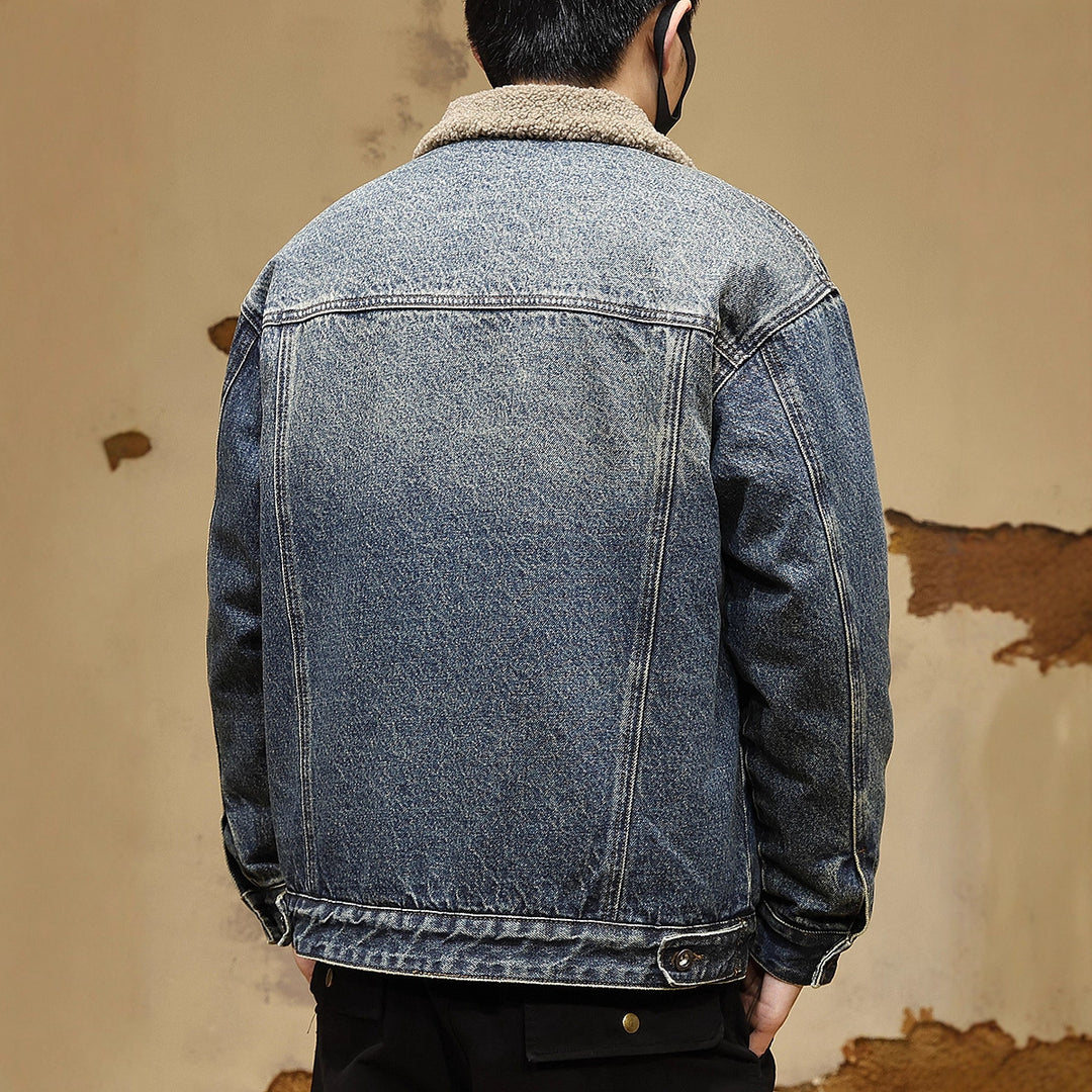 Herren Gemütliche Denimjacke mit Kunstfellkragen Echoarchiv