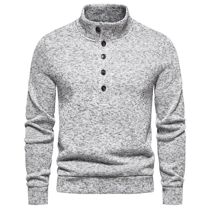 Herren gemütlicher Langarmpullover mit Knopfleiste und Stehkragen Echoarchiv
