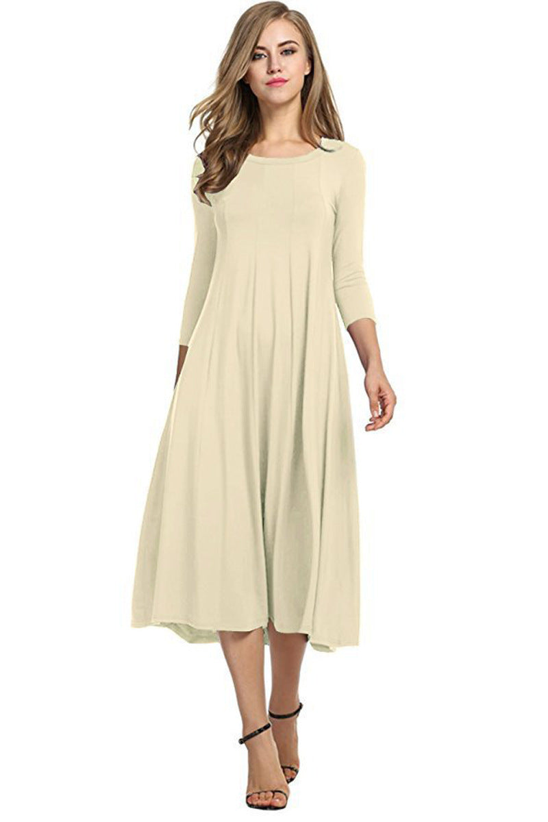 Damen Langes A-Linien Midikleid aus Stretch-Jersey mit Dreiviertelärmeln und Eingrifftaschen Echo Archiv