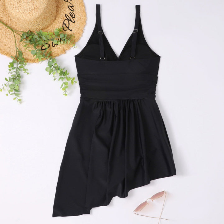 Damen eleganter Einteiler Badeanzug mit asymmetrischem Rock und verstellbaren Trägern Echo Archiv