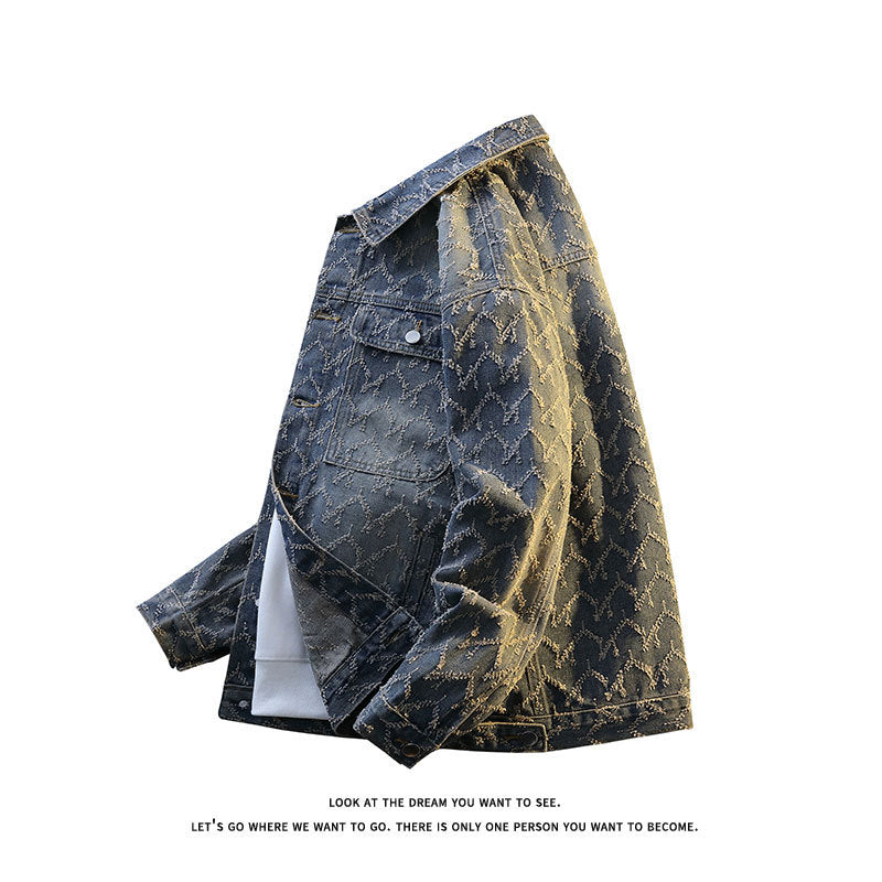 Herren Oversize-Jeansjacke mit gestepptem Allover‑Muster und Brusttaschen Echo Archiv