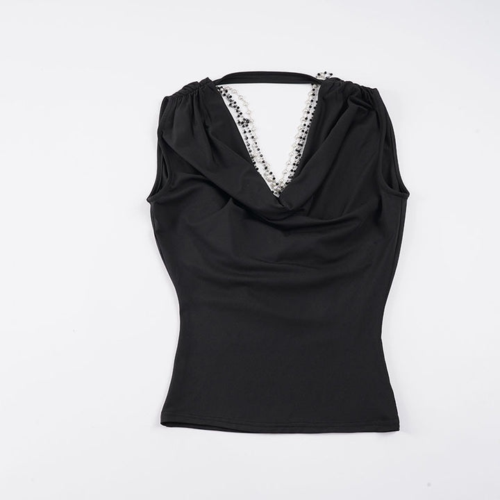 Damen elegantes Cowl Neck Tanktop mit feinen Perlenverzierungen Echo Archiv