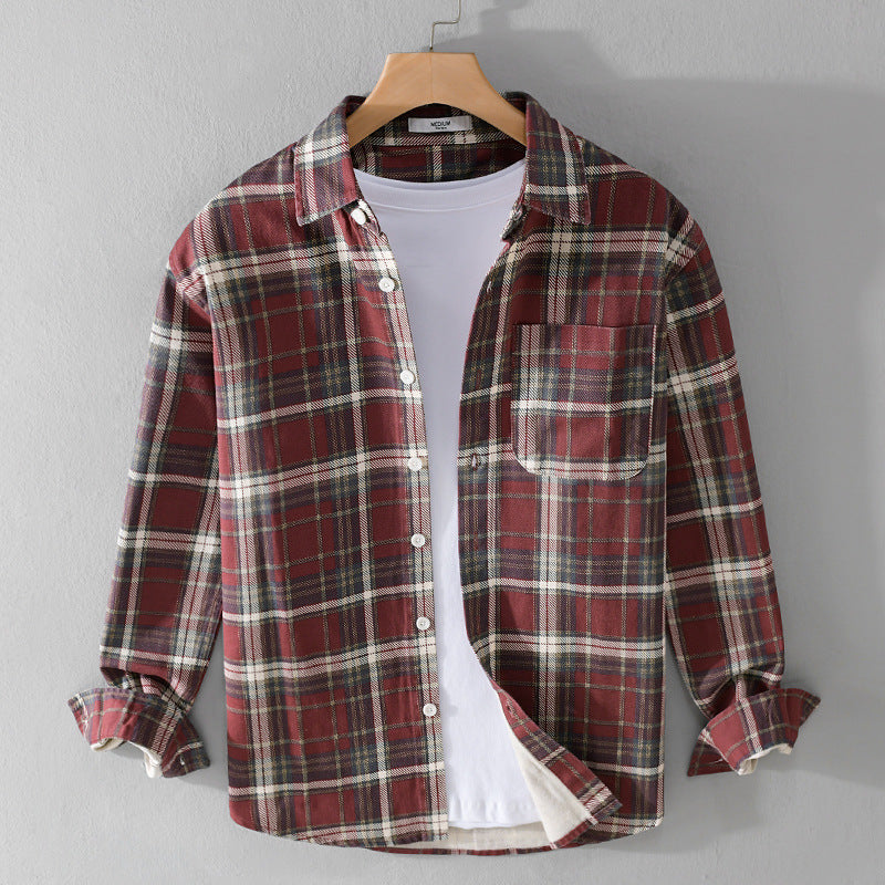 Herren Karierter Flanell-Overshirt im Vintage‑Look mit aufgesetzter Brusttasche und gerundetem Saum Echoarchiv