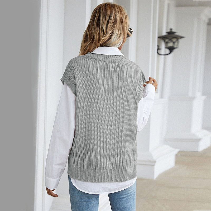 Damen Grobgestrickte Oversize-Weste mit tiefem V‑Ausschnitt und Rippsaum Echoarchiv