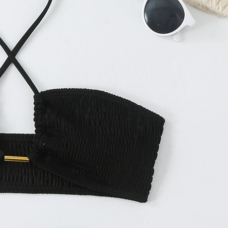 Damen Bikini-Set mit gerafftem Bandeau-Oberteil und hoch geschnittenen Höschen Echo Archiv