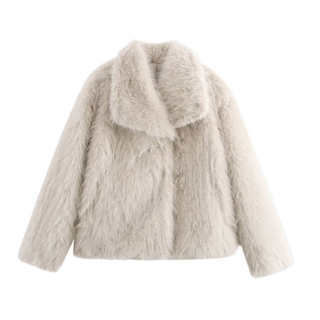 Damen Kurz geschnittener Faux-Fur-Mantel mit voluminösem Schalkragen und geradem Schnitt Echo Archiv