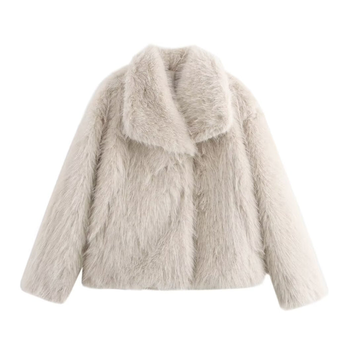 Damen Kurz geschnittener Faux-Fur-Mantel mit voluminösem Schalkragen und geradem Schnitt Echo Archiv