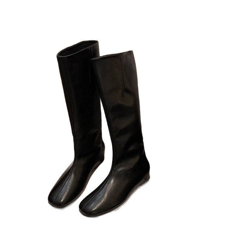 Damen Kniehohe Minimalistische Glattleder-Stiefel mit ergonomischer Laufsohle Echo Archiv