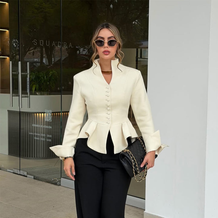 Damen Taillierter Blazer mit Schößchen, Stehkragen & Zierknopf-Leiste Echoarchiv