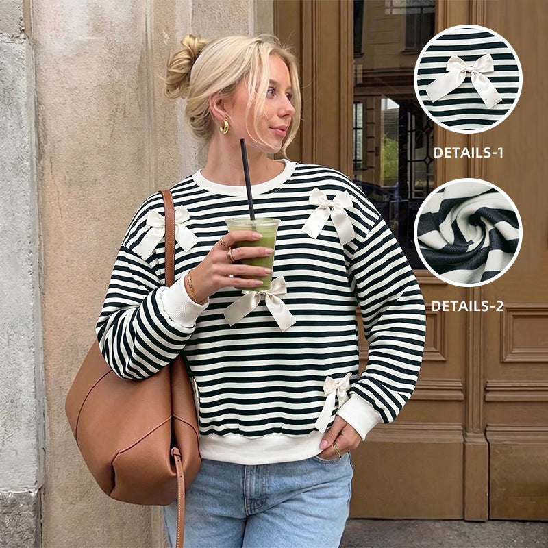 Damen Eleganter gestreifter Pullover mit Schleifendetails Echo Archiv