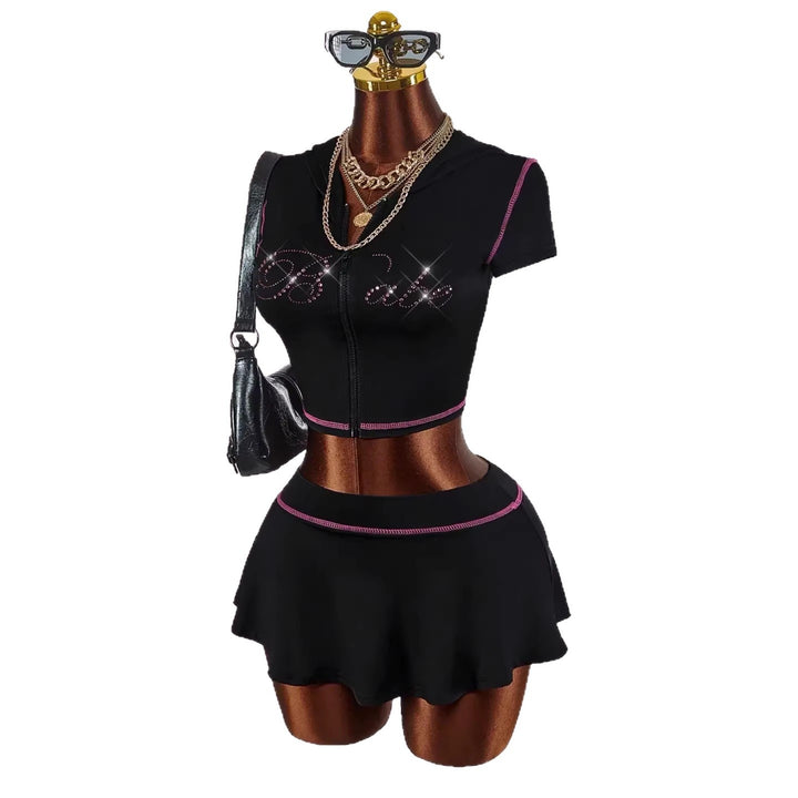 Damen sportliches Crop-Top mit Rock-Set Echo Archiv