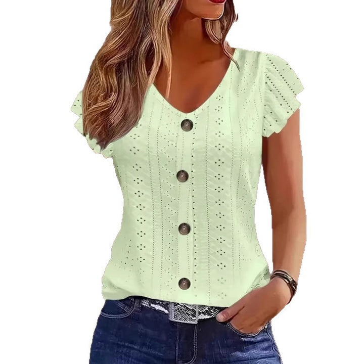 Damen luftige Bluse mit filigranem Lochmuster und Knopfdetails Echo Archiv