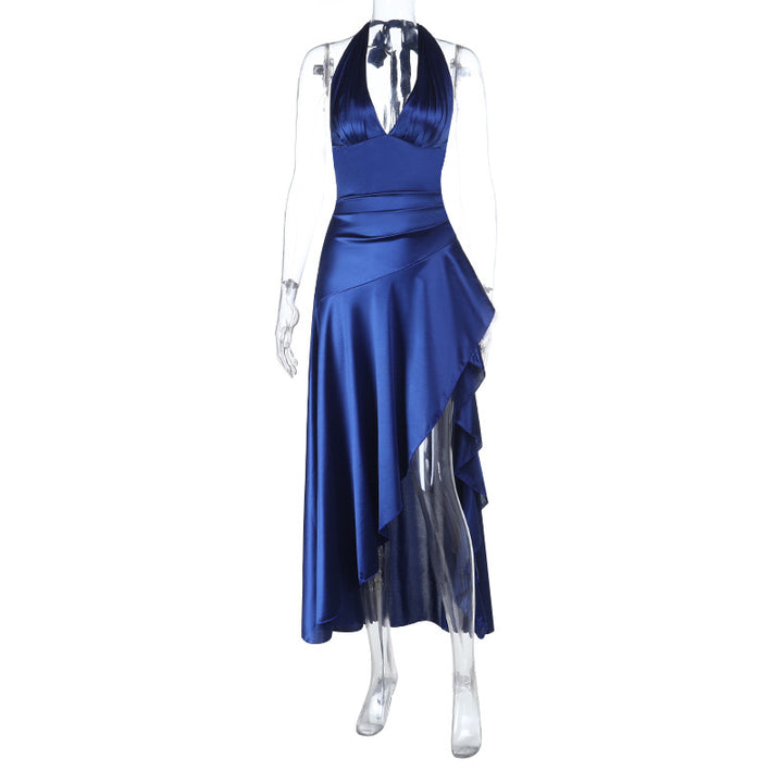 Damen asymmetrisches Satin-Maxikleid mit tiefem V-Ausschnitt Echo Archiv
