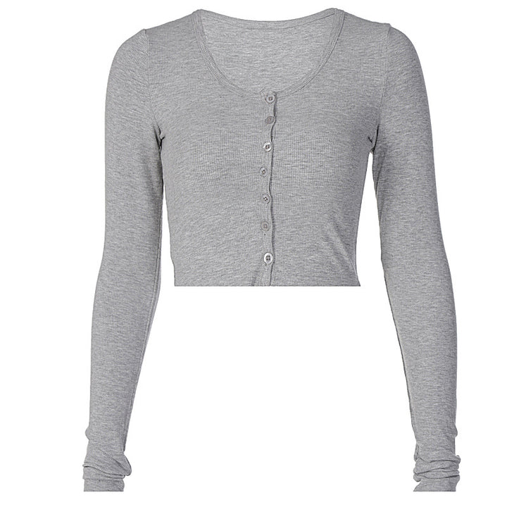 Damen Langarm-Crop-Top mit Knopfleiste und figurbetonter Passform Echo Archiv